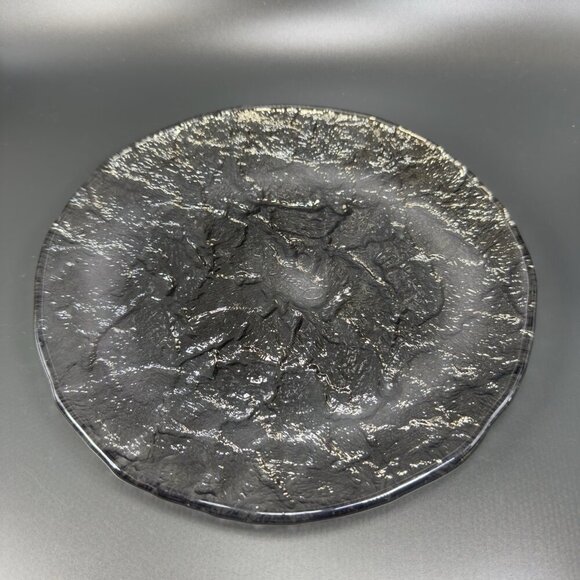 Vintage JSG Oceana Art Glass Metallic Black Texture Glass Dish Plate 9inch Wide - Picture 14 of 14